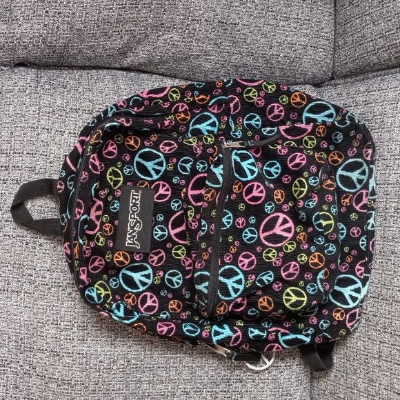 Jansport Bags Jansport Blackbluepink Peace Symbol Backpack Ribbed